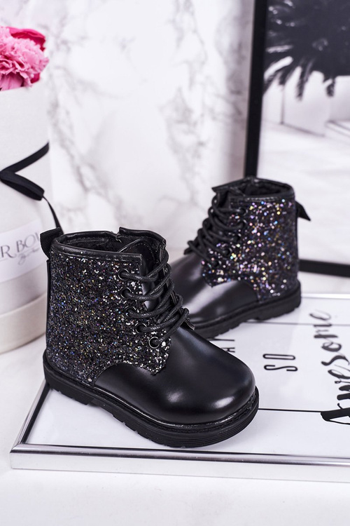 Дитячі утеплені чоботи з блискітками Чорні Аріель
