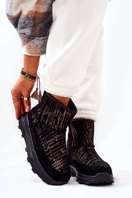 Утеплені снігові чоботи з принтом. Чорна фрезія