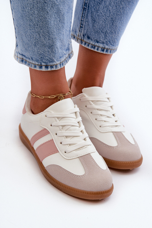 Жіночі кросівки з екошкіри біло-рожеві Relialia