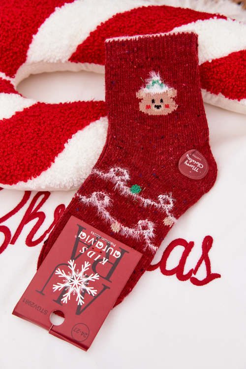 Дитячі Різдвяні Шкарпетки З Ведмедиком Вовна Альпака Червоні