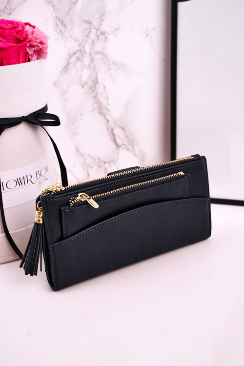 Великий жіночий гаманець з додатковим гаманцем і темно-синій бахромою