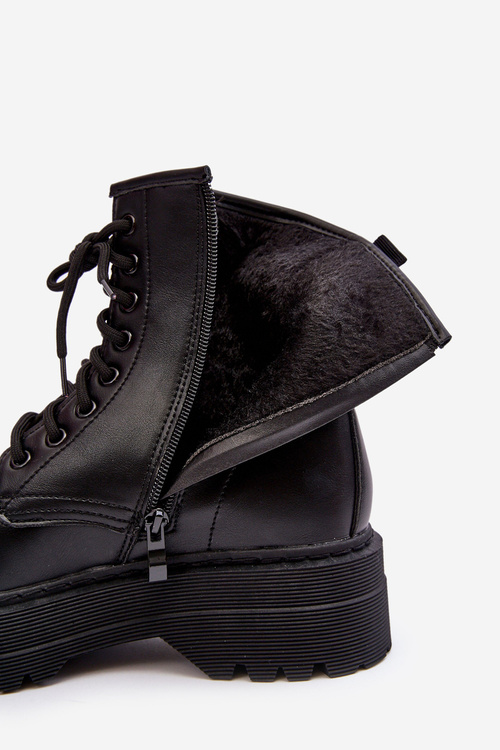 Жіночі ботильйони на шнурівці на товстій підошві чорного кольору Biancis