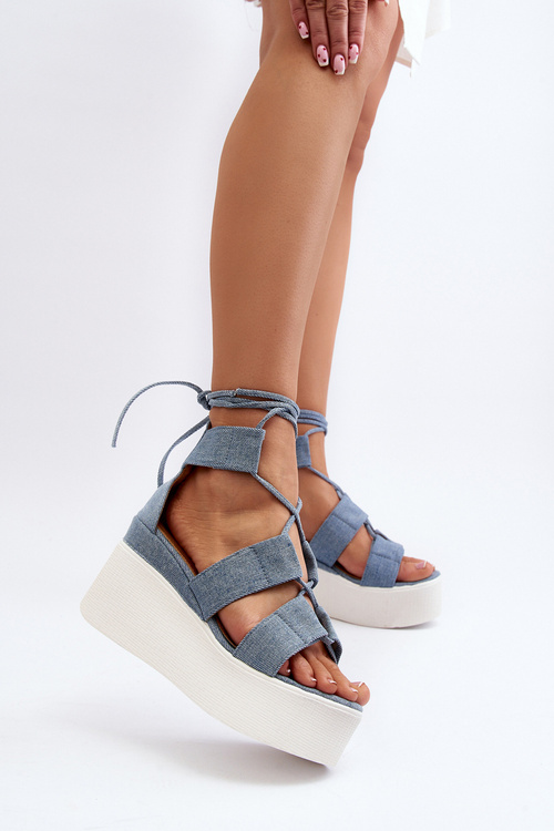 Жіночі джинсові босоніжки зі шнурівкою Helavi синього кольору