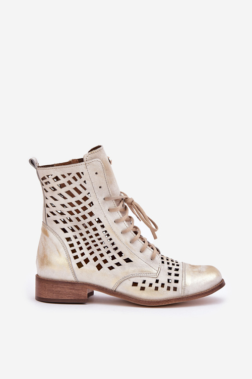 Ажурні шкіряні чоботи Ніколь 2627 біло-сріблясті