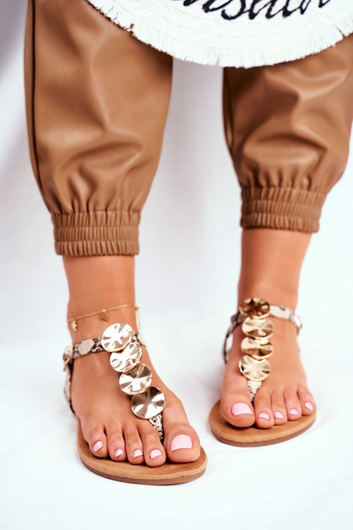 Елегантні жіночі босоніжки з золотими пластинами Snake Casandra