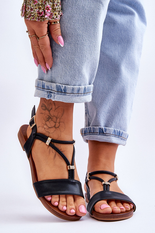 Жіночі сандалі на плоскій підошві S.Barski KV-541-120 Чорні