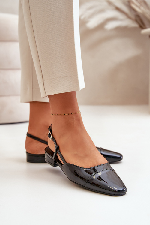 Глянцеві балетки на низькому каблуці з відкритою п'ятою Чорні Kairael