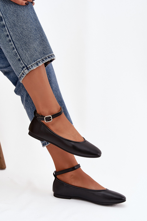 Жіночі балетки з ремінцем і застібкою Чорні Janelor