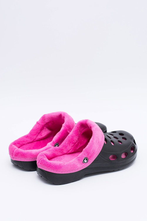 Жіночі шльопанці утеплені чорно-рожеві Kroks EVA