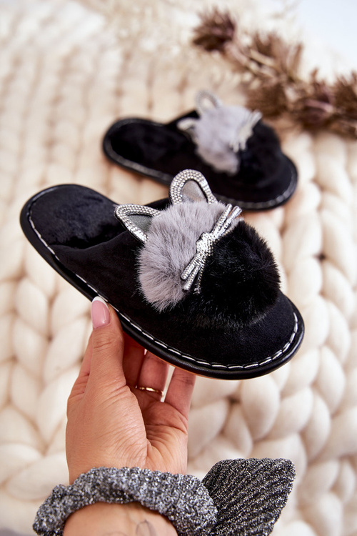 Дитячі тапочки з кошеням і стразами Black Carliss