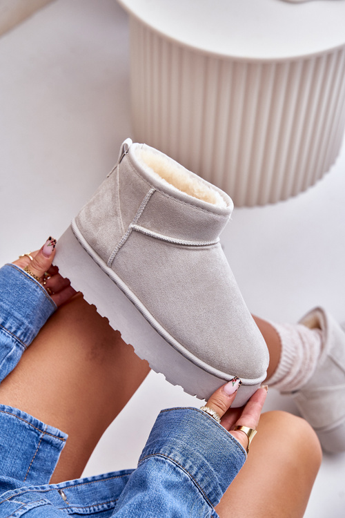 Жіночі зимові черевики на платформі утеплені хутром світло-сірі Xamella