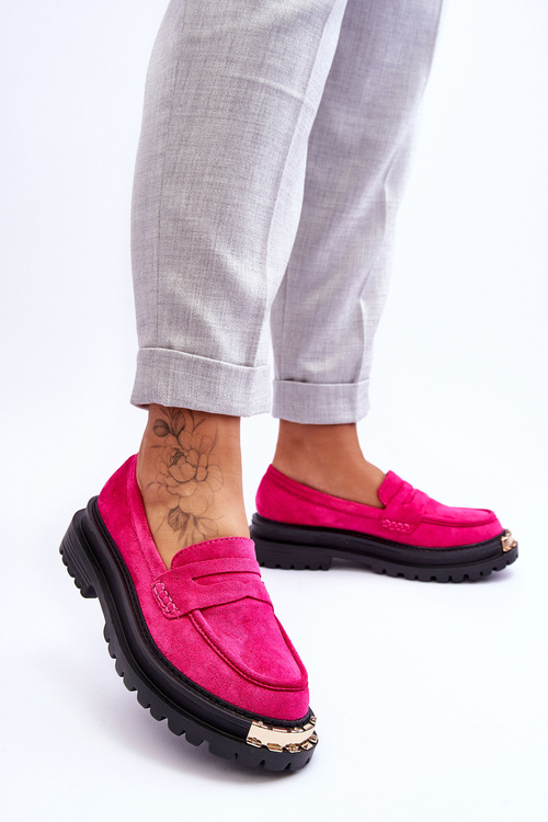 Класичні замшеві лофери з прикрасами кольору фуксії Монаро