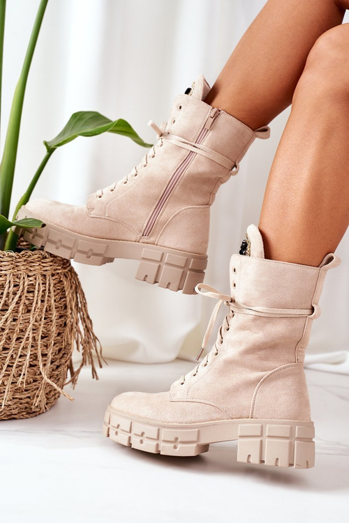 Замшеві утеплені чоботи з декоративним камінням бежеві Hadley