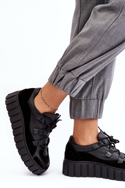 Жіноче шкіряне спортивне взуття на платформі M01/1 Zazoo чорного кольору