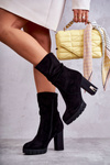 Замшеві високі чоботи на підборах чорні вольтери
