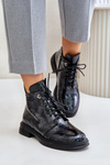 Шкіряні лаковані жіночі ботильйони утеплені на блискавці D&A LZ42-042 чорно-сірі