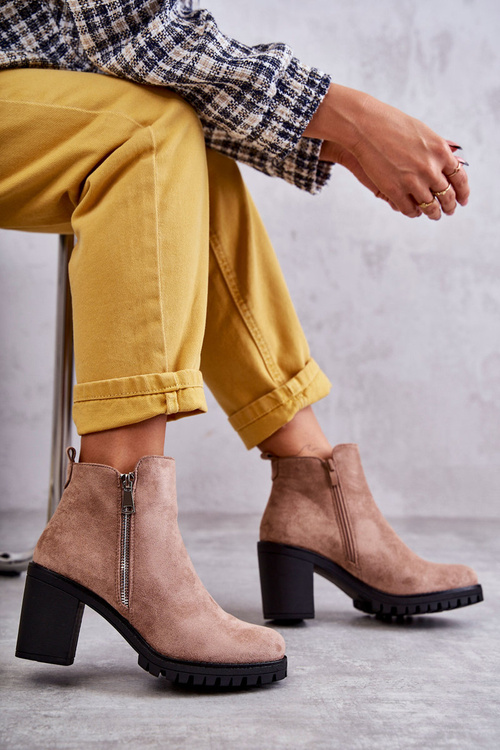 Замшеві Чоботи на високих підборах на блискавці Бежеві Sevione