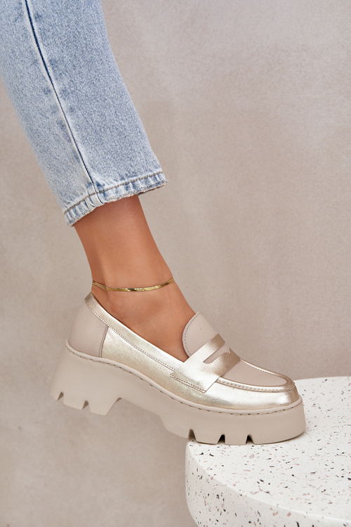 Шкіряні Жіночі Мокасини На Платформі І Низькому Каблуці Леопард Зазу 20191 Золоті