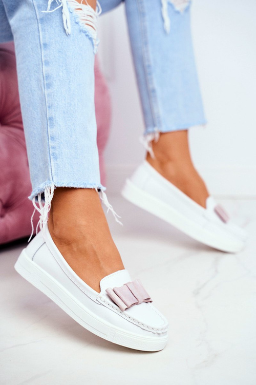 Мокасини жіночі шкіряні біло-рожеві Lovren