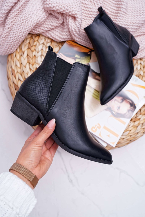 Жіночі чоботи на шпильці на плоскій підошві, чорні дерме