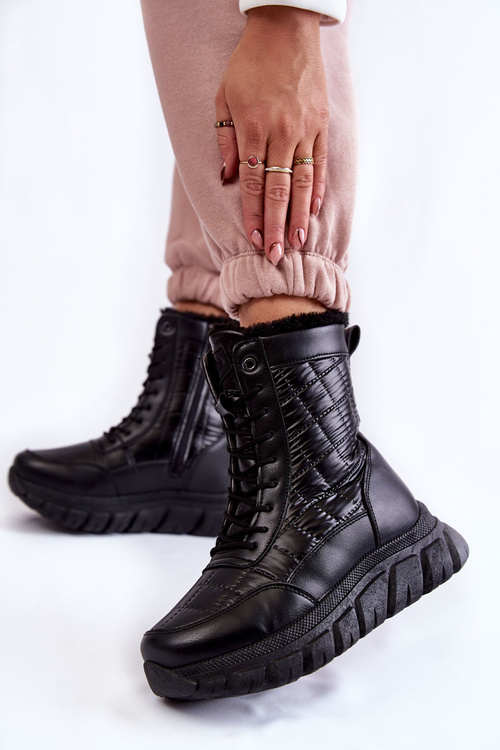 Жіночі зимові черевики на платформі зі шнурівкою Anubi чорного кольору