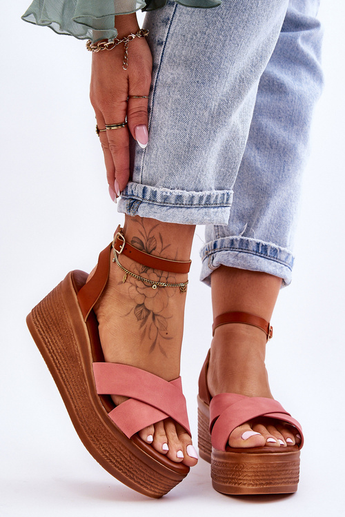 Жіночі зручні босоніжки на танкетці Коричнево-рожеві Laurie