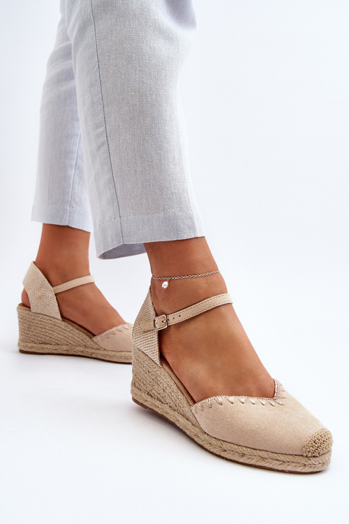 Замшеві босоніжки еспадрільї на танкетці з тканими деталями бежевого кольору Raylin