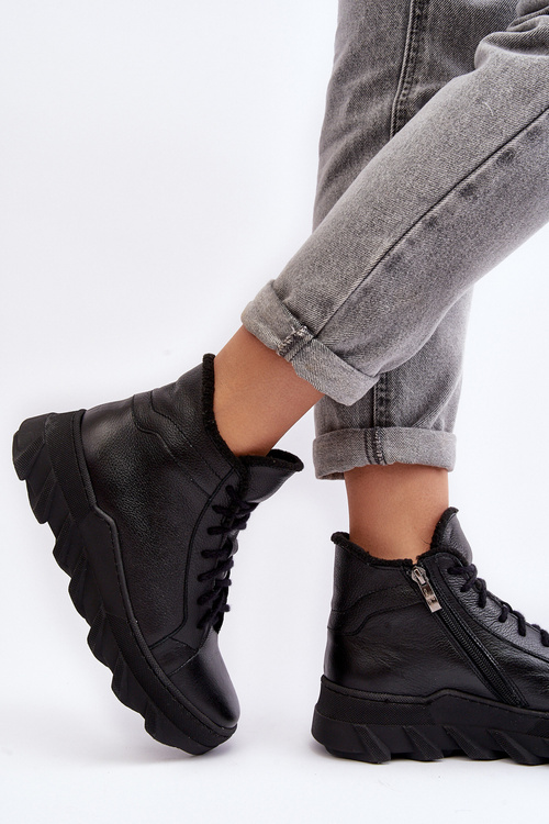 Жіночі шкіряні черевики на платформі з флісовою підкладкою чорного кольору Lemar Jevette