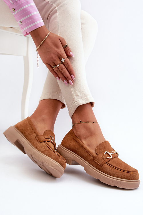 Жіночі лофери із золотим декором Eco Suede Camel Lighas