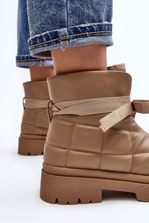 Жіночі ботильйони зі стьобанням і шнурівкою кольору хакі Bizzanti