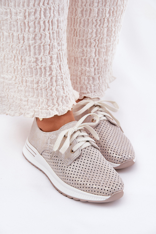 Шкіряні Легкі Жіночі Полуботинки На Платформі Artiker 56C2113 Бежево-Золоті