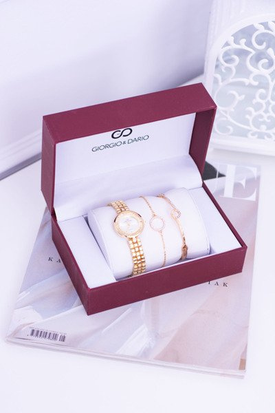 Золотий жіночий годинник Giorgio Dario Set Два золотих браслета
