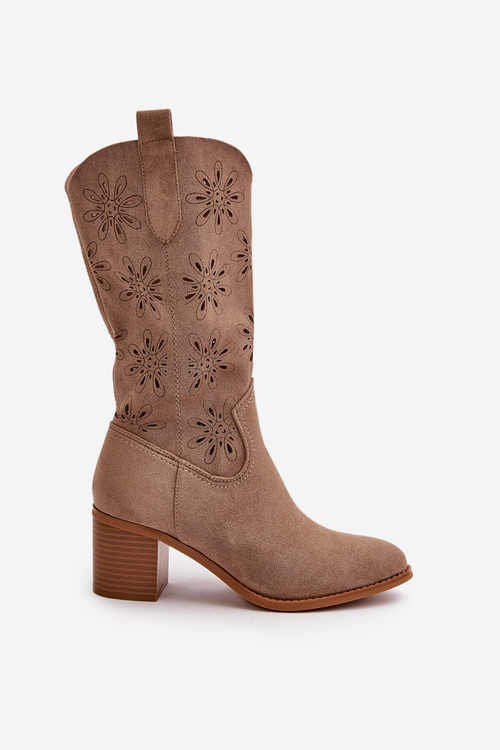 Жіночі перфоровані чоботи з еко замші бежеві Nevilos