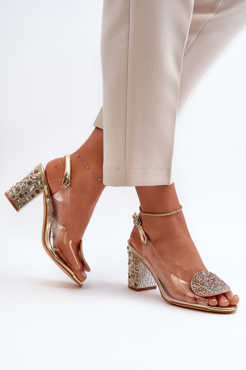 Прозорі босоніжки на золотих шпильках MR38-112