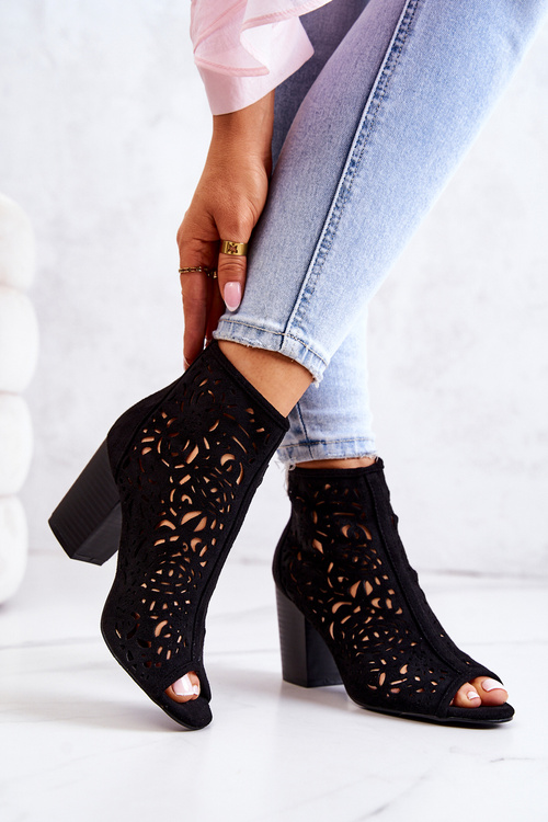 Ажурні чоботи на шпильці Чорні Бретань