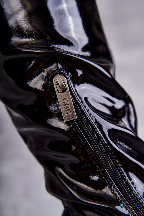 Лаковані чоботи вище коліна на підборах GOE KK2N4023 Чорні