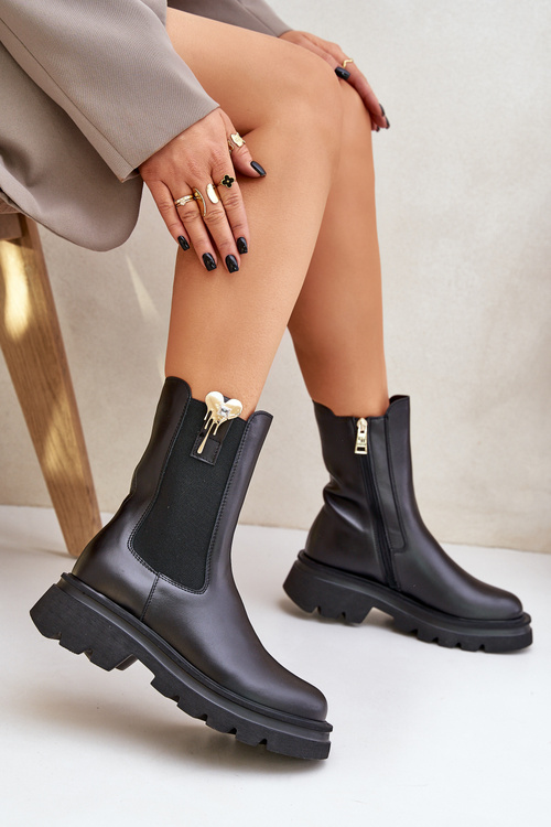 Шкіряні черевики челсі з декором CheBello 4537 Чорні