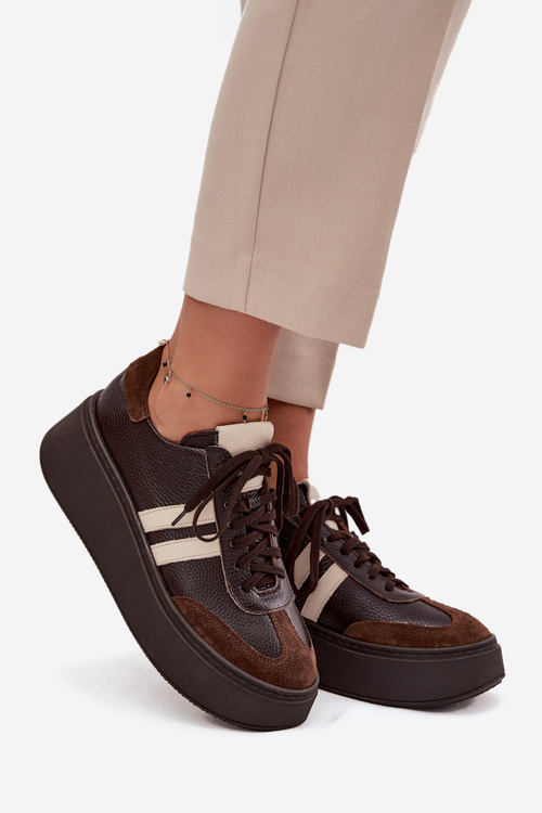 Шкіряні жіночі кросівки на платформі Zazoo 3775 шоколадні