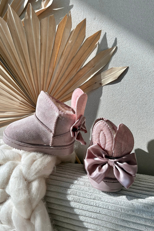 Дитячі утеплені снігоступи з бантиками Брудно-рожевий Меріва