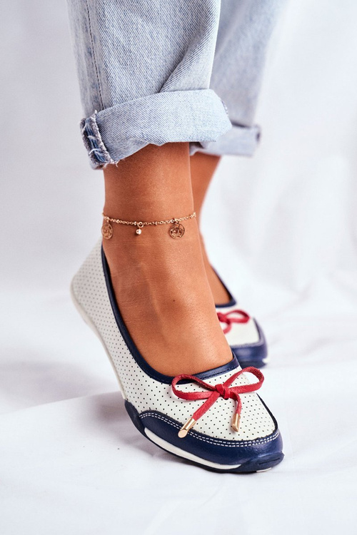 Ажурні шкіряні балерини Erdola біло-червоні