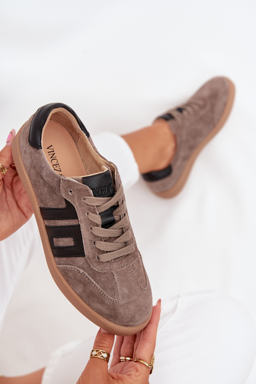 Жіночі Замшеві Кросівки Vinceza 79557 Темно-Бежеві