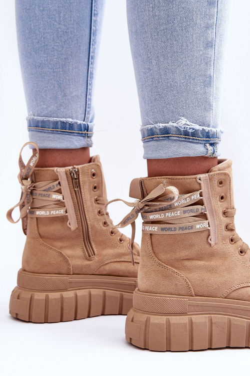 Жіночі замшеві чоботи на платформі бежеві Рафтера