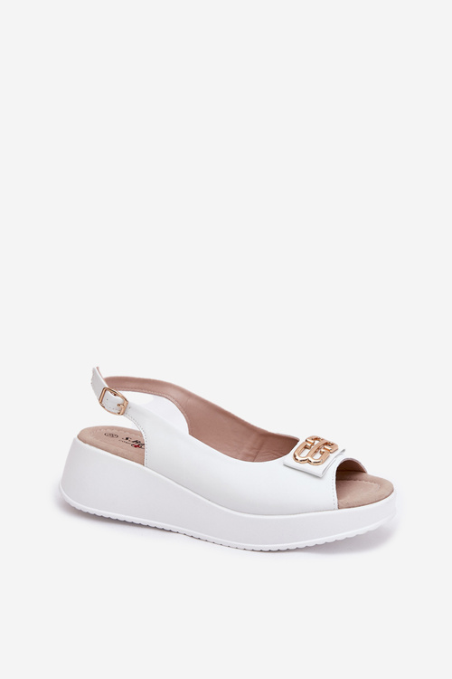 Жіночі Шкіряні Сандалі На Платформі З Декоративним Елементом Білі S.Barski LR51-593