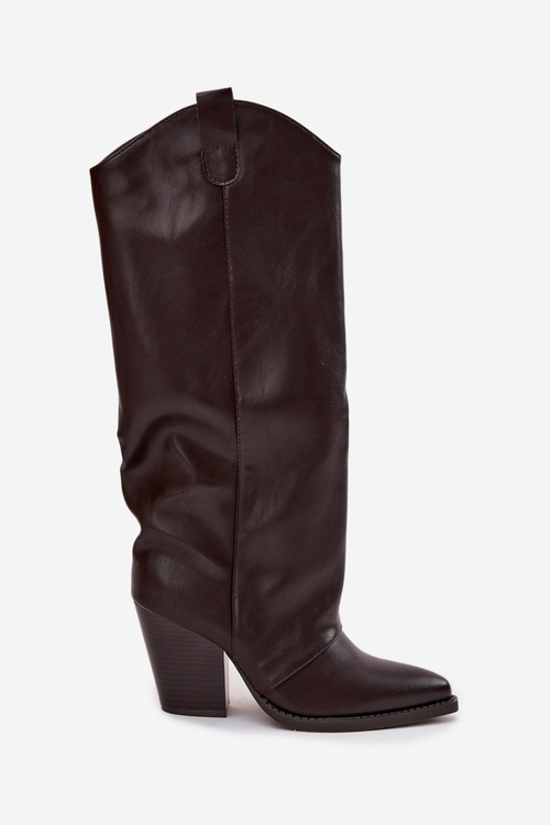 Утеплені ковбойські чоботи на підборах з екошкіри шоколадного кольору Mavine