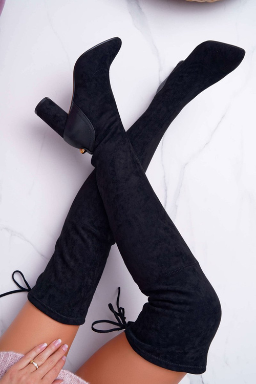 Жіночі черевики на шпильці замшеві чорні Selfie