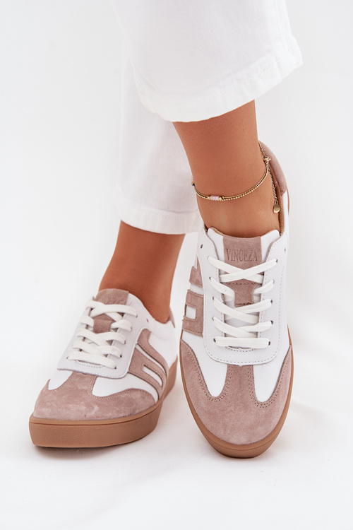 Жіночі Шкіряні Кросівки Vinceza 79557 Біло-Бежеві