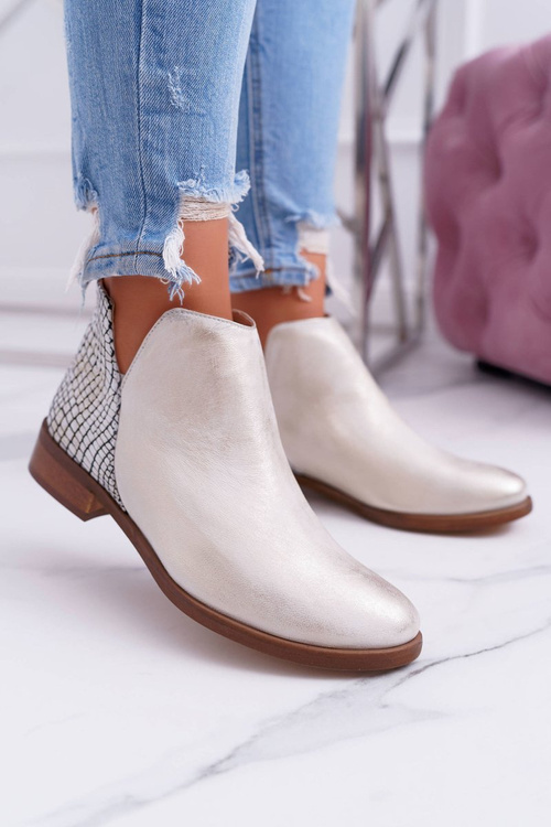 Жіночі весняні шкіряні чоботи на плоскій підошві. Потерте золоте безумство