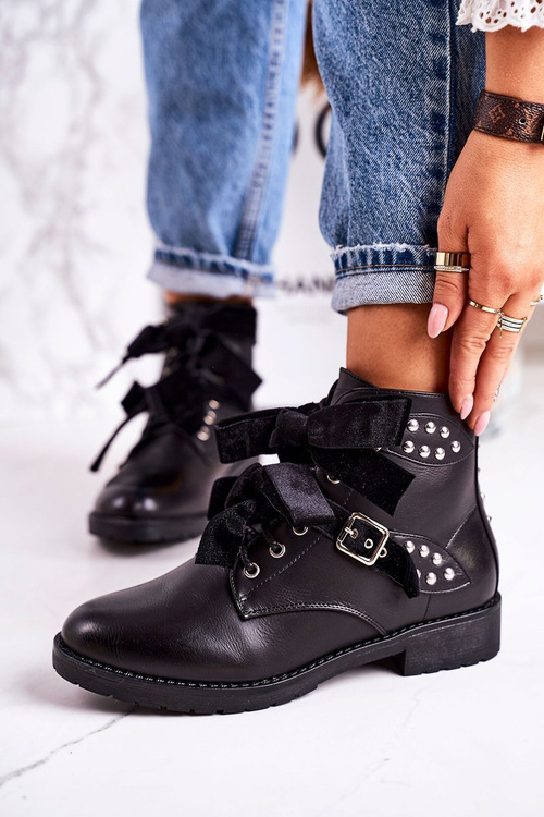Жіночі утеплені чоботи з пряжками та стрічкою, чорні спеціальні