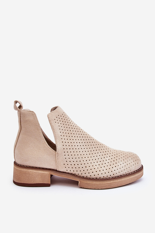 Замшеві ажурні чоботи на плоскій підошві бежеві Angie