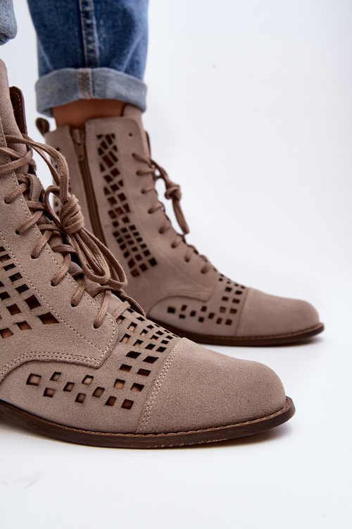 Шкіряні чоботи Zazoo 2627 Beige на шнурівці